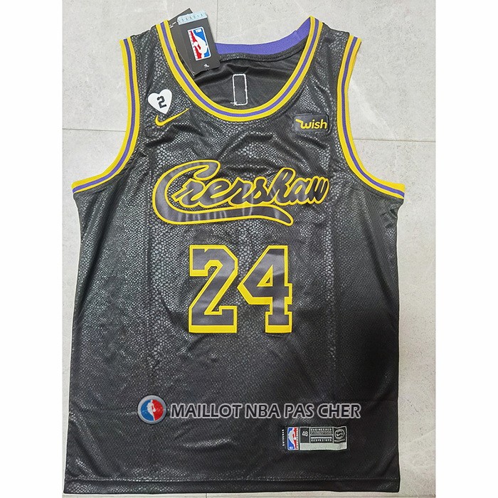 Maillot Los Angeles Lakers Kobe Bryant NO 24 Crenshaw Black Mamba Noir